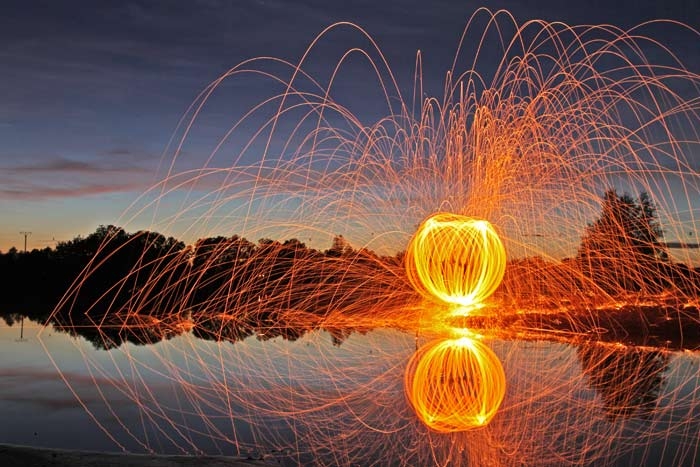 Lightpainting mit brennender Stahlwolle